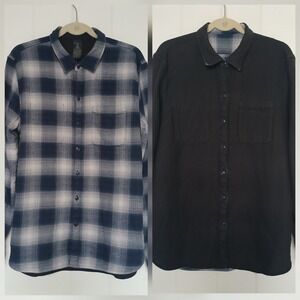 John Varvatos Shirt Reversible Flannel Button Up Plaid Men's Large Blue Cotton